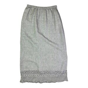 La Blend Size M Pull-On Linen Skirt Grey Embroidered Beaded